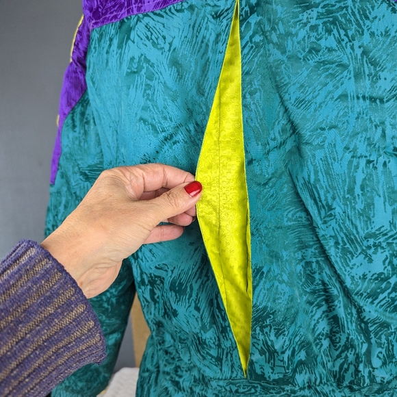 Vintage 1980s Obermeyer Gallery Down Ski Snowboard Parka Jacket Purple & Green - Picture 5 of 16